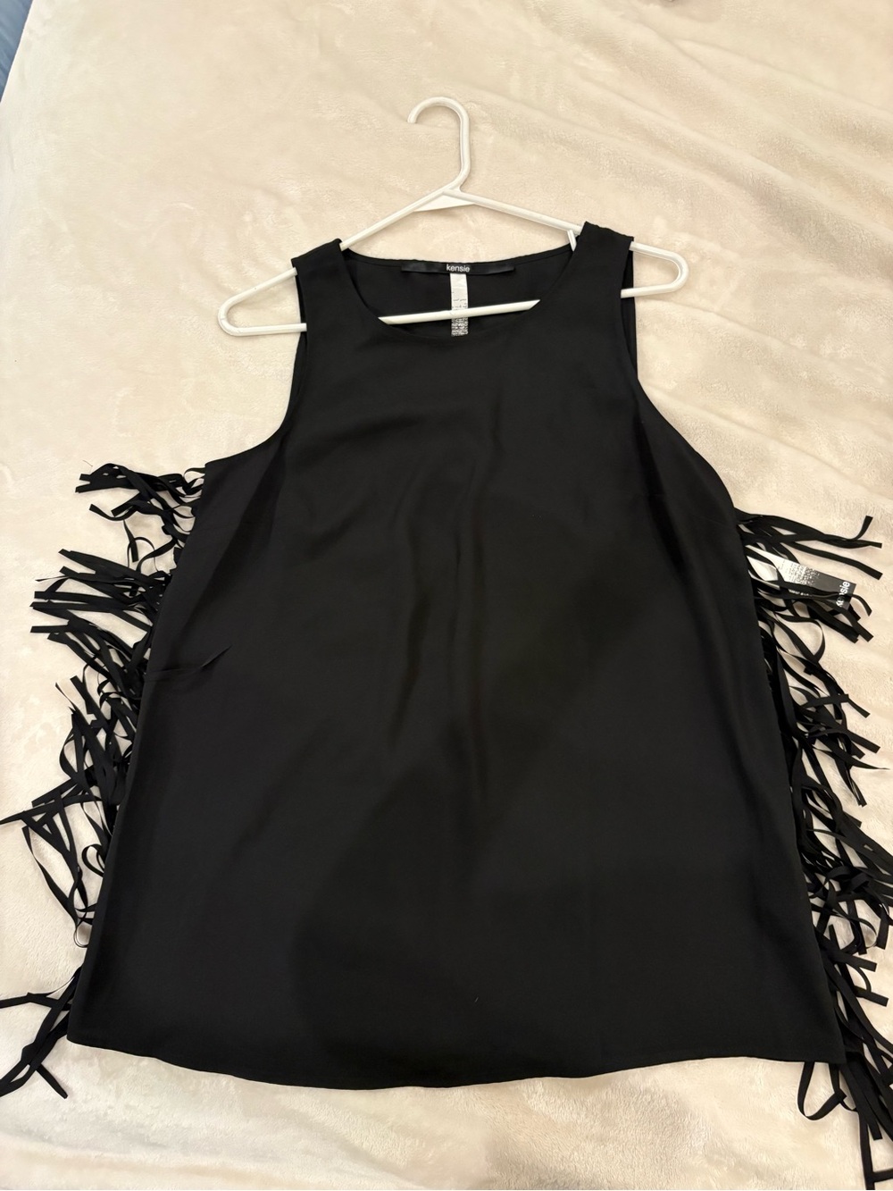 Kensie Lightweight Black Side Fringe Sleeveless Tank Festival Boho NWT S
